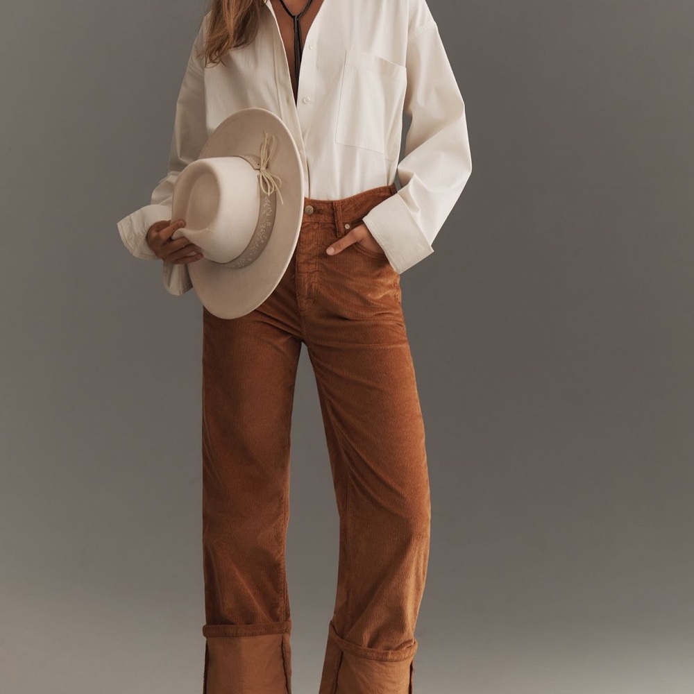 The Scotty cuffed high rise straight leg jeans by pilcro